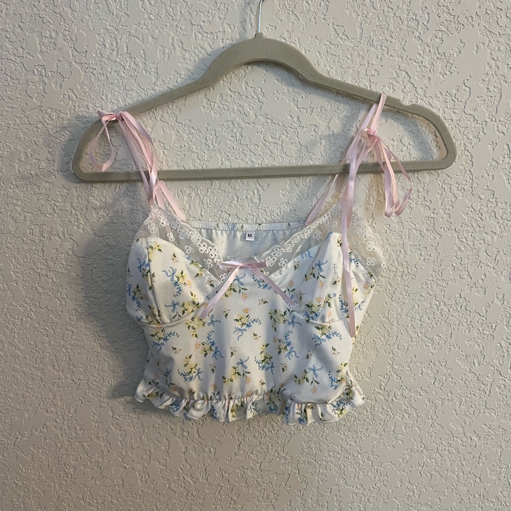Floral Lace Trim Camisole Top